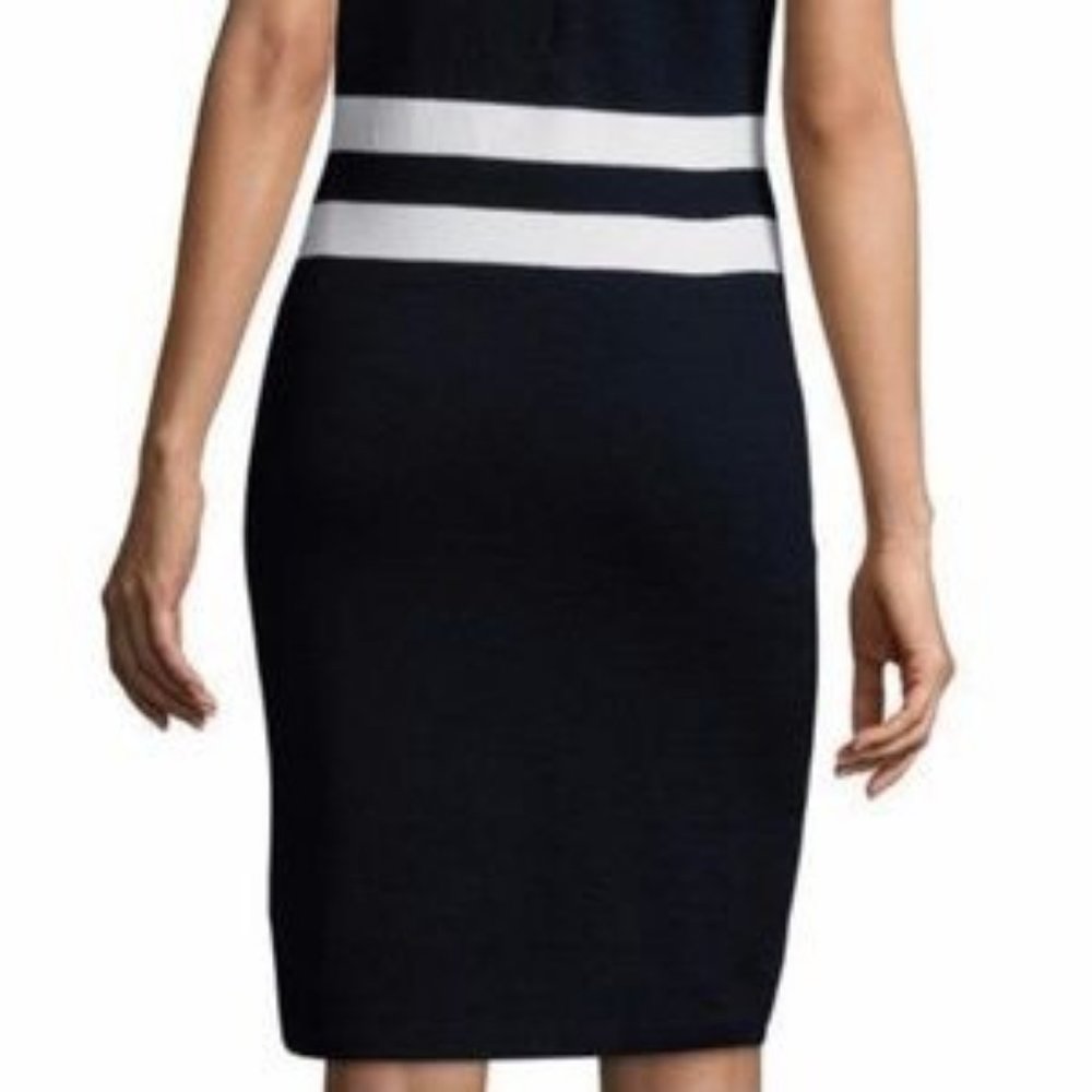 St. John Collection | Black/Bright White Santana Wool Blend Sheath Dress | Sz 16 - Picture 4 of 10